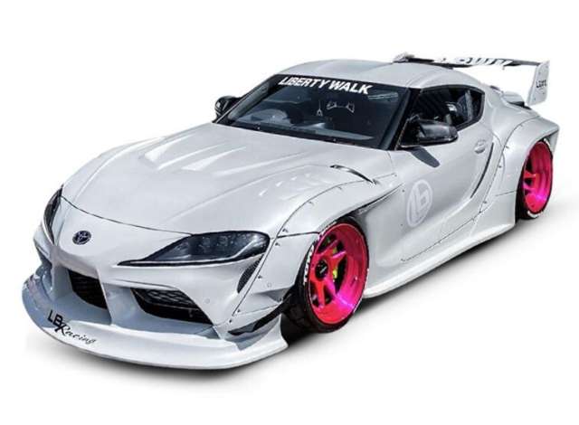 Pre-Order – 2025 Toyota GR Supra Liberty Walk body kit, white/pink 1:18 Solido Model (soli1815502) – ETA. September 2026