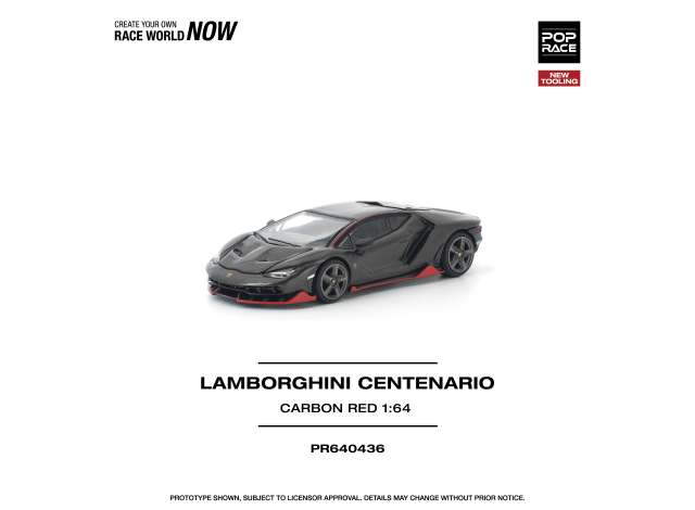Pre-Order – Lamborghini Centenario, carbon/red 1:64 Pop Race Limited Model (PR640436) – ETA. July/August 2026