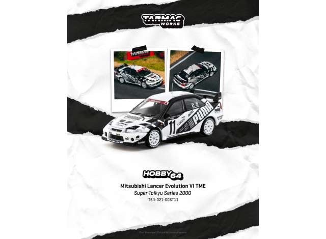 Pre-Order – Mitsubishi Lancer Evolution VI TMESuper Taikyu Series 2000, black/white 1:64 Tarmac Model (TC-T64-021-00ST11) – ETA. September 2026