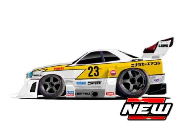 Pre-Order – 1999 Nissan Skyline GT-R (R34) *Liberty Walk* #23, white/yellow 1:64 Maisto Model (mai15526-15607) – ETA. July/August 2026