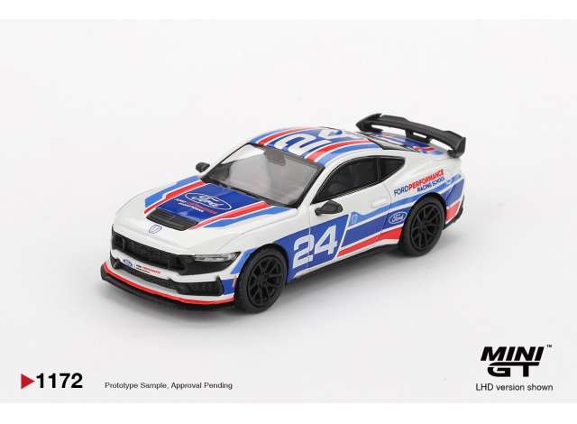 Pre-Order – 2025 Ford Mustang Dark Horse #24 Ford Performance Racing School, white/blue/red 1:64 Mini GT Model (MGT01172Lhd) – ETA. September 2026