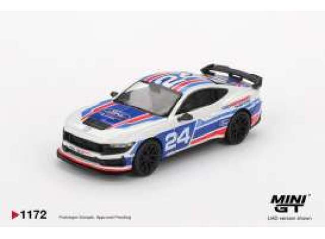 Pre-Order – 2025 Ford Mustang Dark Horse #24 Ford Performance Racing School, white/blue/red 1:64 Mini GT Model (MGT01172BL) – ETA. September 2026