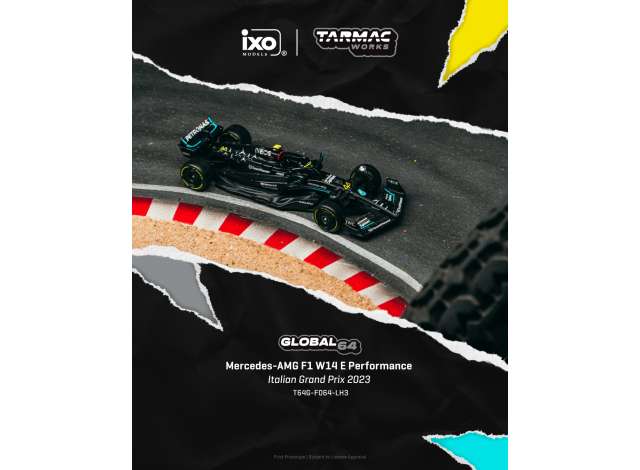 Pre-Order – 2023 Mercedes-AMG F1 W14, Lewis Hamilton, E Performance Italian Grand Prix, black/blue 1:64 Tarmac Model (TC-T64G-F064-LH3) – ETA. September 2026