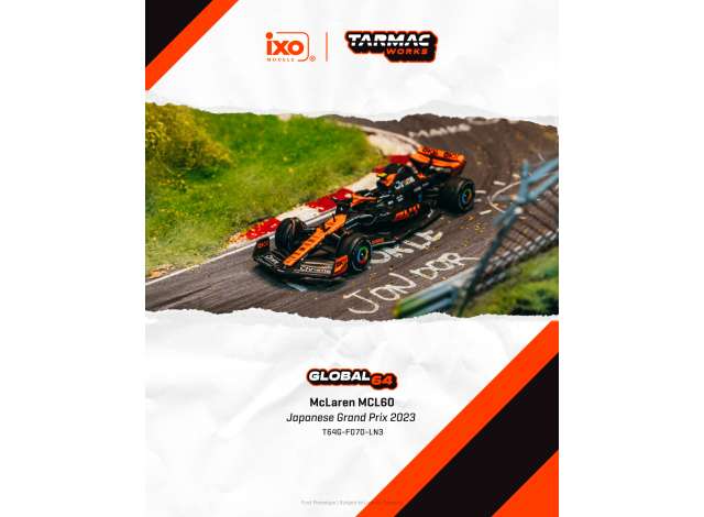 Pre-Order – 2023 McLaren MCL60 Lando Norris, Japanese Grand Prix, black/orange 1:64 Tarmac Model (TC-T64G-F070-LN3) – ETA. September 2026