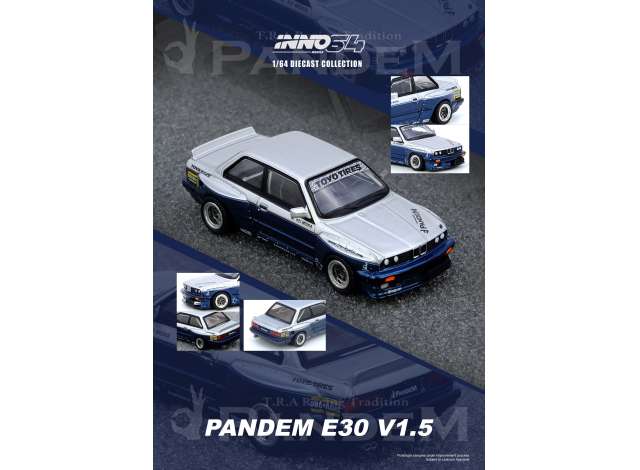 Pre-Order – Pandem E30 M3, silver/blue 1:64 Inno Models Model (IN64-E30P-SILBLU) – ETA. July/August 2026