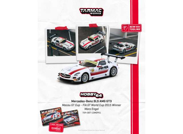 Pre-Order – 2015 Mercedes-Benz SLS AMG GT3 Maro Engel Macau GT Cup - FIA GT World Cup Winner, various 1:64 Tarmac Model (TC-T64-087-15MGP01) – ETA. September 2026