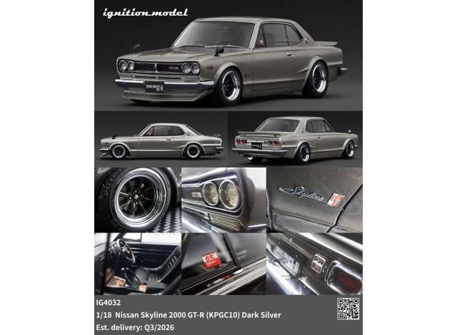 Pre-Order – Nissan Skyline 2000 GT-R (KPGC10), dark silver 1:18 Ignition Model (IG4032) – ETA. October/November 2026