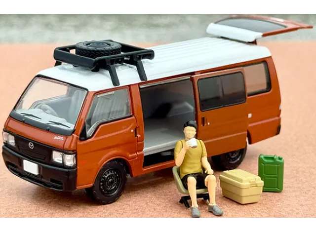 Pre-Order – Mazda Bongo Brawny Van Custom Specification with roof carrier and Figure, brown 1:64 Tomica Limited Vintage Model (TLV-N310d) – ETA. September 2026