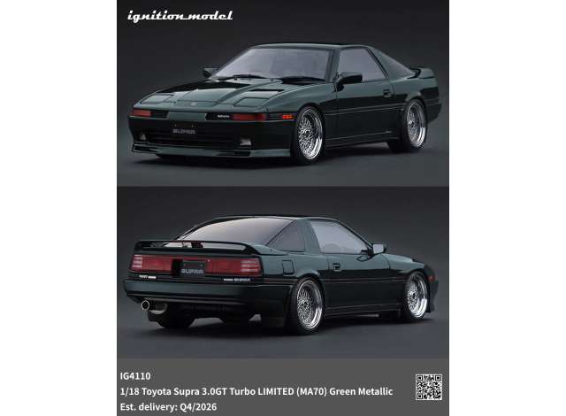 Pre-Order – Toyota Supra 3.0 GT Turbo LIMITED (MA70), green metallic 1:18 Ignition Model (IG4110) – ETA. January/February 2027