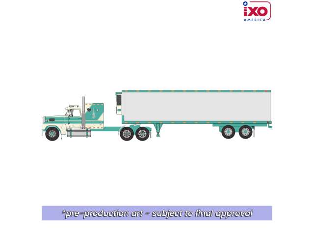 Pre-Order – 1978 Ford LTL-9000, Caribbean turquoise/Wimbledon white with vintage trailer 1:64 IXO America Model (ixoU64TRTR011T) – ETA. October/November 2026