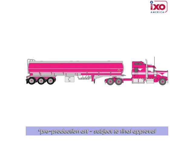 Pre-Order – 1990 Kenworth W900 with Tri Axle Petroleum Tanker, pink 1:64 IXO America Model (ixoU64TRTR012T) – ETA. January/February 2027