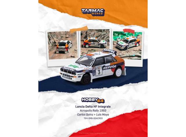 Pre-Order – 1993 Lancia Delta HF Integrale White Carlos Sainz Acropolis Rally TCT6404993ACR03 Stocks Due Sept / Oct 2026 1:64 Tarmac Works Diecast Model