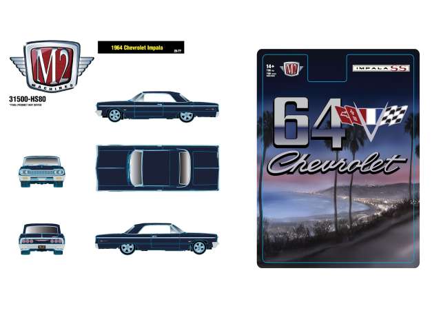 Pre-Order – 1964 Chevrolet Impala Hardtop, blue 1:64 M2 Machines Model (M2-31500HS80) – ETA. October/November 2026