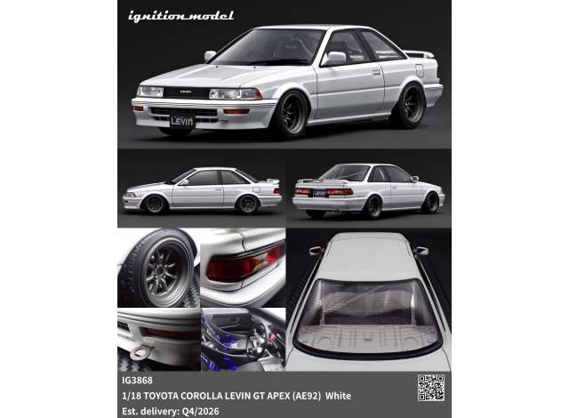 Pre-Order – Toyota Corolla Levin GT Apex (AE92), white 1:18 Ignition Model (IG3868) – ETA. January/February 2027