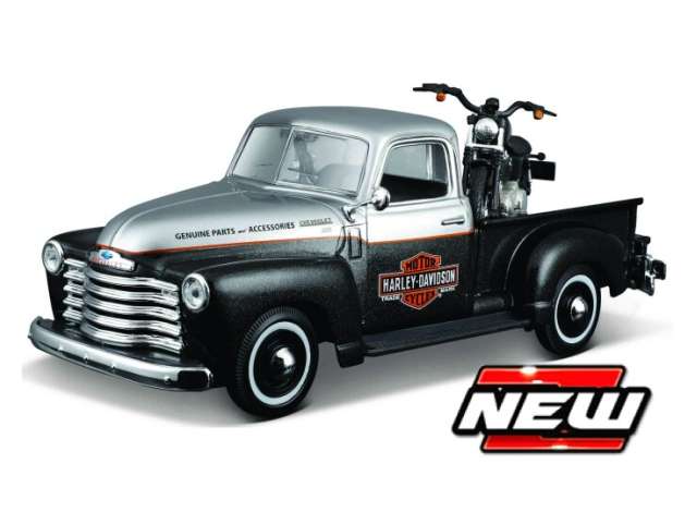 Pre-Order – 1948 Chevrolet 3100 1950 Pickup FL Panhead HD, black/silver 1:24 Maisto Model (mai32198) – ETA. October/November 2026