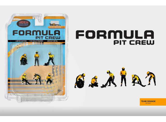 Pre-Order – Formula Pit Crew Figures *Team Orange* 1:64 American Diorama Model (AD-2441) – ETA. October/November 2026