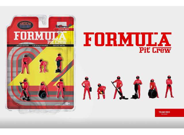 Pre-Order – Formula Pit Crew Figures *Team Red* 1:64 American Diorama Model (AD-2443) – ETA. October/November 2026