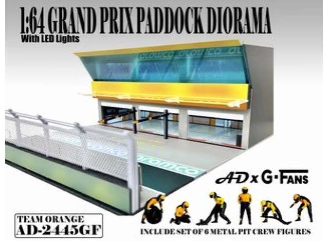 Pre-Order – Grand Prix Paddock Diorama *Team Orange* 1:64 American Diorama Model (AD-2445) – ETA. October/November 2026