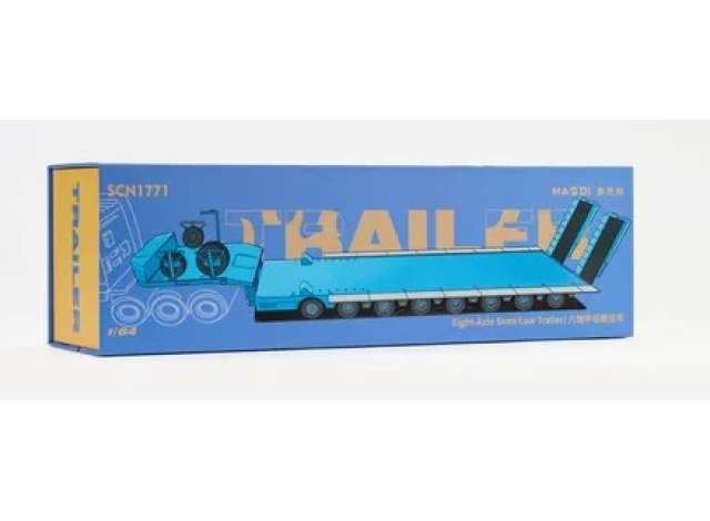 Pre-Order – Eight-Axis Semi-Low Deck Trailer, blue 1:64 Massdi Model (MAS-SCN1771) – ETA. October 2026