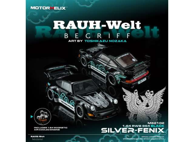 Pre-Order – RWB 964 *SILVER-FENIX* Art By Toshikazu Nozaka, black 1:64 Motorhelix Model (MH62102) – ETA. October/November 2026