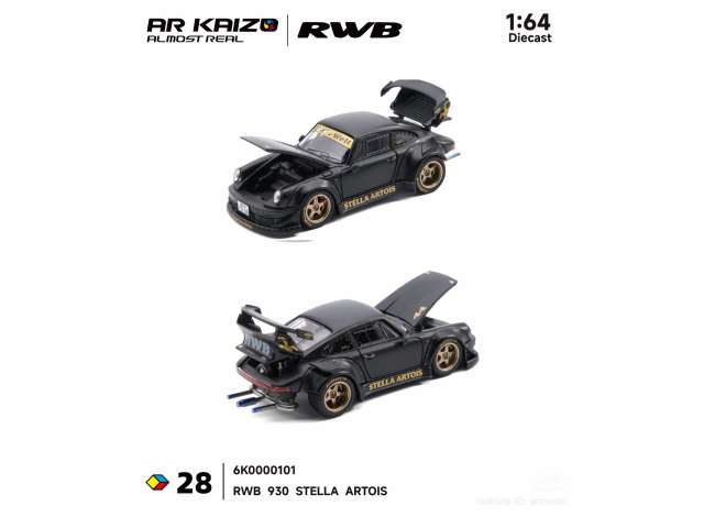 Pre-Order – RWB 930 *Stella Artois*, black 1:64 Almost Real Model (ALM6K0000101) – ETA. October/November 2026