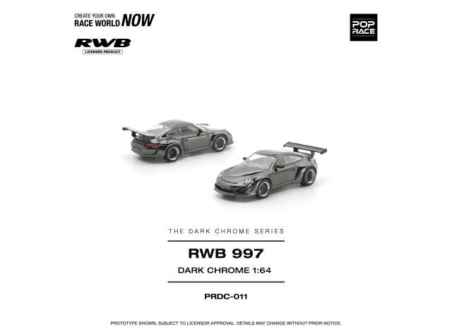 Pre-Order – RWB 997 *The Dark Chrome Series*, dark chrome 1:64 Pop Race Limited Model (PRDC011) – ETA. October/November 2026