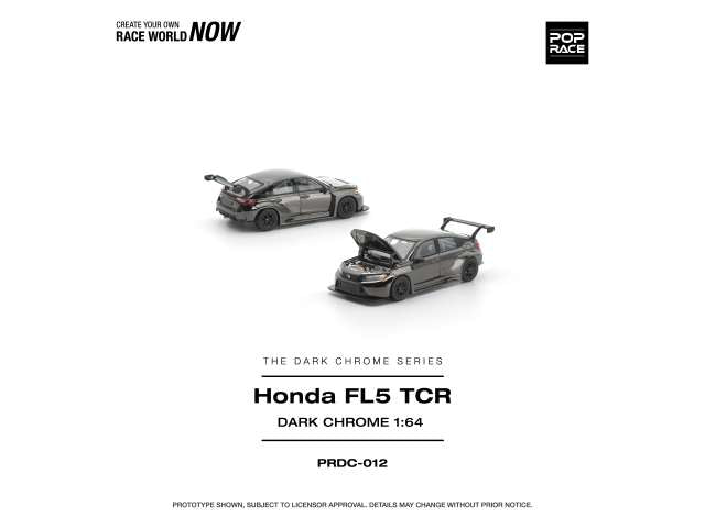 Pre-Order – Honda Civic FL5 TCR *The Dark Chrome Series*, dark chrome 1:64 Pop Race Limited Model (PRDC012) – ETA. October/November 2026