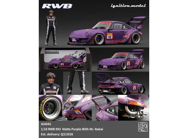 Pre-Order – RWB 993 with Mr. Nakai, matte purple 1:18 Ignition Model (IG4042) – ETA. October/November 2026