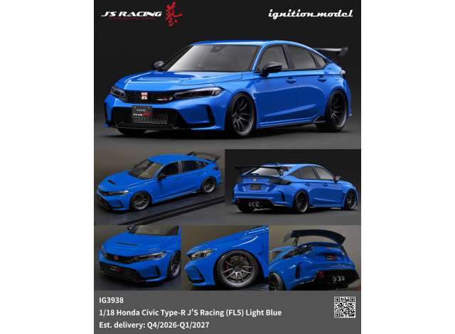 Pre-Order – Honda Civic Type-R J'S Racing (FL5), light blue 1:18 Ignition Model (IG3938) – ETA. April/May 2027
