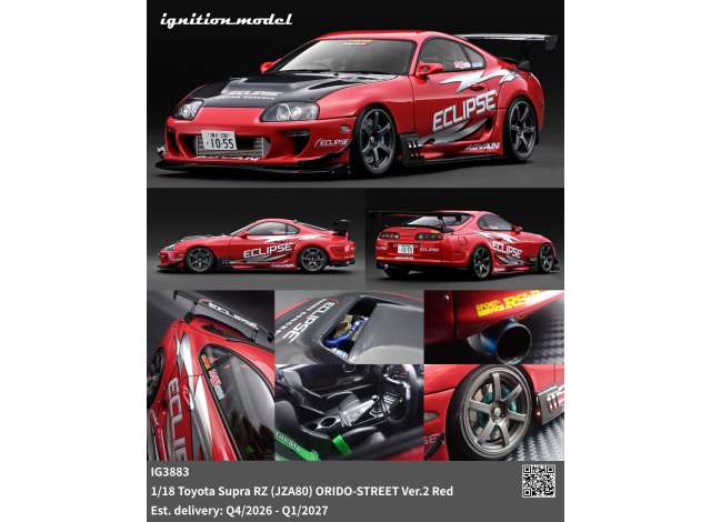 Pre-Order – Toyota Supra RZ (JZA80) ORIDO-STREET Ver.2, red 1:18 Ignition Model (IG3883) – ETA. April/May 2027