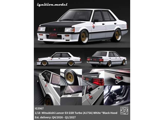 Pre-Order – Mitsubishi Lancer EX GSR Turbo (A175A), white/black 1:18 Ignition Model (IG3967) – ETA. April/May 2027