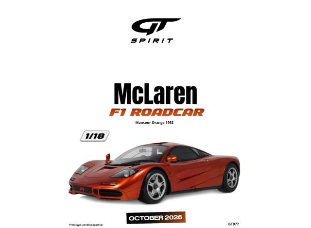 Pre-Order – 1992 McLaren F1 Roadcar *Resin serie*, mansour orange 1:18 GT Spirit Model (GT977) – ETA. January 2027