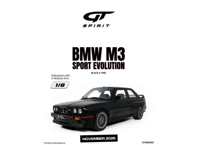 Pre-Order – 1990 BMW M3 Sport Evolution *Resin Series*, black II 1:8 GT Spirit Model (GTS800602) – ETA. February 2027
