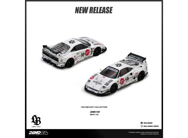 Pre-Order – LBWK F40 *Collet* #58, white 1:64 Inno Models Model (in64-LBWKF40-COLLET) – ETA. September 2026