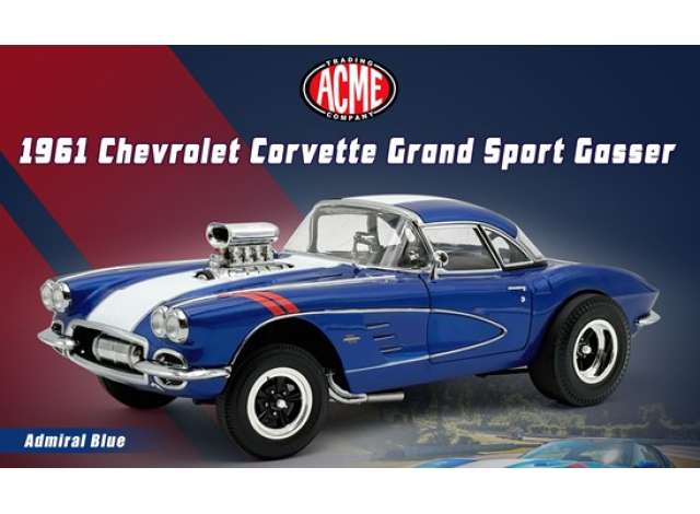 Pre-Order – 1961 Chevrolet Corvette Grand Sport Gasser, blue 1:18 Acme Diecast Model (acme1800939) – ETA. October/November 2026