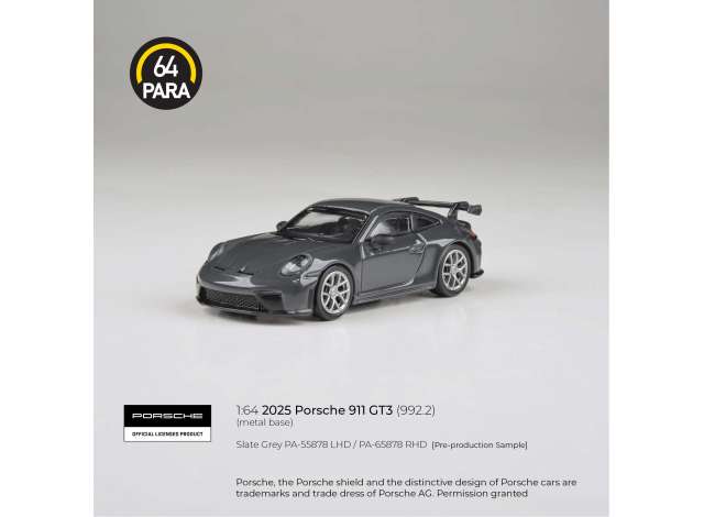 Pre-Order – 2025 Porsche 911 GT3 (992.2), slate grey 1:64 Para64 Model (pa65878R) – ETA. October/November 2026