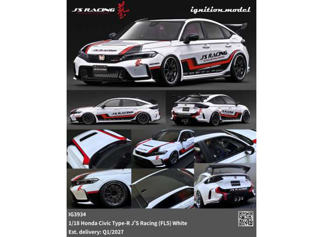 Pre-Order – Honda Civic Type-R J'S Racing (FL5), white 1:18 Ignition Model (IG3934) – ETA. April/May 2027