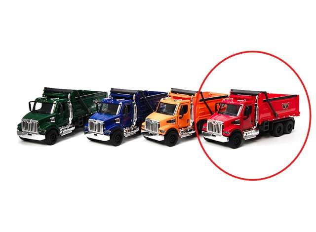 Pre-Order – Western Star 47X (Dump Truck), red in window box 1:66 Kinsmart Model (KT11003Wr) – ETA. December 2026