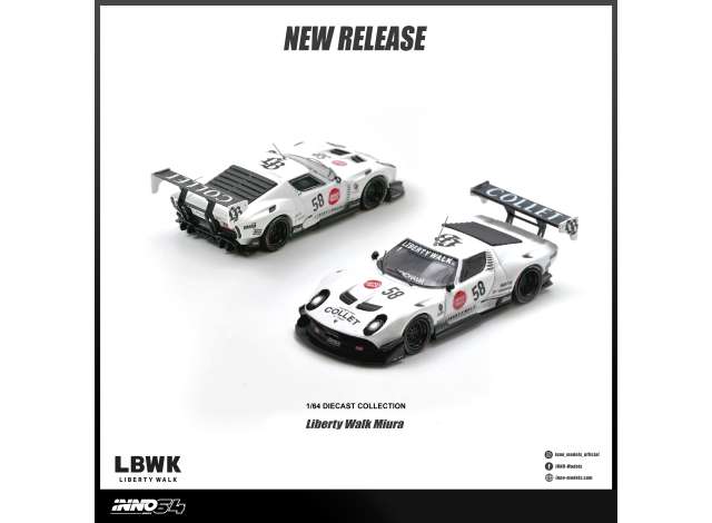 Pre-Order – Lamborghini Miura GT LB-Silhouette WORKS, white 1:64 Inno Models Model (in64-LBMIURA-01) – ETA. November 2026