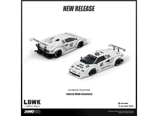 Pre-Order – Lamborghini Countach Liberty Walk, white 1:64 Inno Models Model (in64-LBCOUNTACH-01) – ETA. November 2026