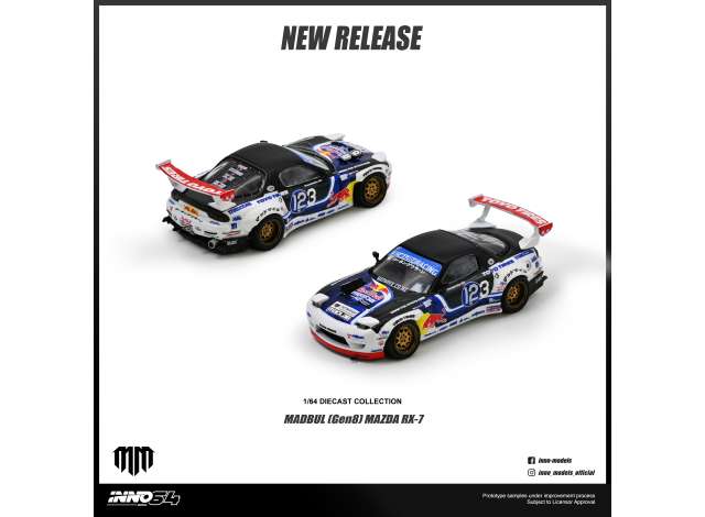 Pre-Order – Mazda RX-7 Mad Mike *Madbul Gen8*, various 1:64 Inno Models Model (in64-RX7MM-01) – ETA. November 2026