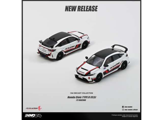 Pre-Order – Honda Civic (FL5) J`S Racing, white/black/red 1:64 Inno Models Model (in64-FL5JS-WHI) – ETA. November 2026