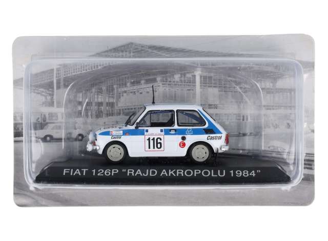 Pre-Order – #FIA2 1/43 Fiat 126P *RAJD AKROPOLU 1984*, white/blue 1:43 Magazine Models Model (mag43FiatRAJD) – ETA. November 2026