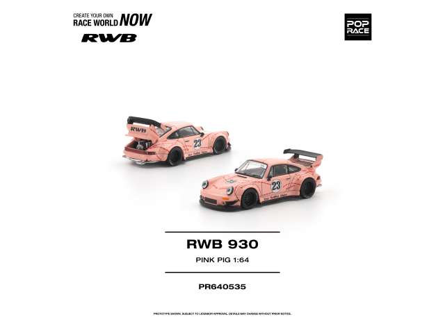 Pre-Order – RWB 930 #23 *Pink Pig*, pink 1:64 Pop Race Limited Model (PR640535) – ETA. March 2027