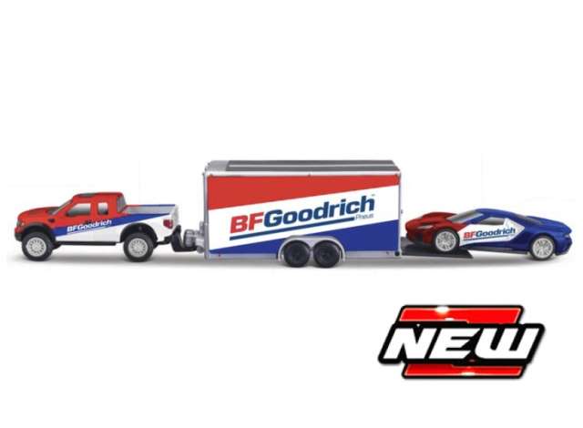 Pre-Order – Ford F-150 with Car Trailer and Ford GT Team HAulers *BF Goodrich*, red/blue/white 1:64 Maisto Model (MAI11404-01) – ETA. January 2027
