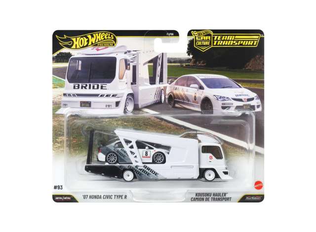 Pre-Order – 2007 Honda Civic Type-R FD2 + Kousoku hauler *Team Transport series*, white 1:64 Hotwheels Model (HWMVJHX94) – ETA. December 2026
