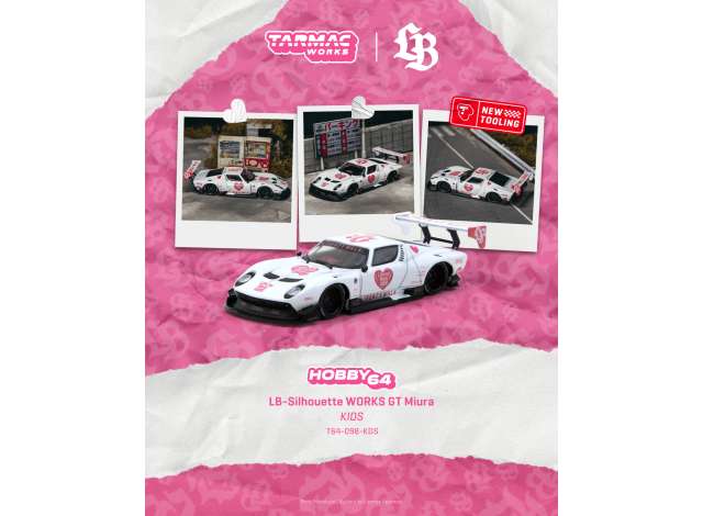 Pre-Order – 2026 Lamborghini Miura LB-Silhouette Works Kids, white/pink 1:64 Tarmac Model (TC-T64-098-KDS) – ETA. March 2027