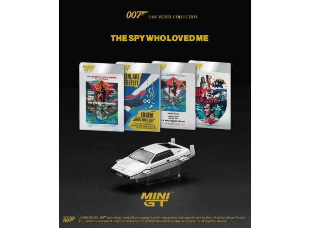 Pre-Order – 1977 Lotus Esprit S1 *The Spy Who Loved Me* Hungarian Blister Packaging, white 1:64 Mini GT Model (MGT00920-007H) – ETA. February 2027