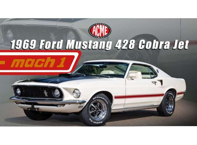 Pre-Order – 1969 Ford Mustang 428 Cobra Jet, white 1:18 Acme Diecast Model (ACME1801896) – ETA. October/November 2026