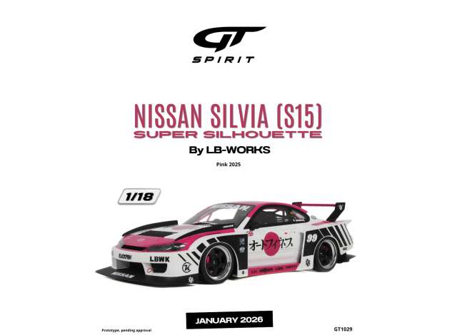 Pre-Order – 2025 Nissan Silvia (S15) Super Silhouette By LB-Works *Resin serie*, pink 1:18 GT Spirit Model (GT1029) – ETA. May 2027